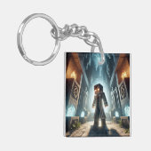 Kinderausweis-Tag Blockstyle Minecrafty Adventure Schlüsselanhänger (Vorderseite links)