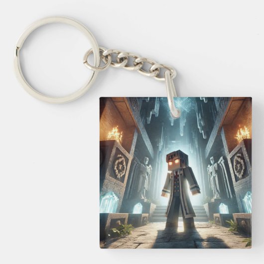 Kinderausweis-Tag Blockstyle Minecrafty Adventure Schlüsselanhänger (Vorderseite)