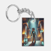 Kinderausweis-Tag Blockstyle Minecrafty Adventure Schlüsselanhänger (Vorderseite links)