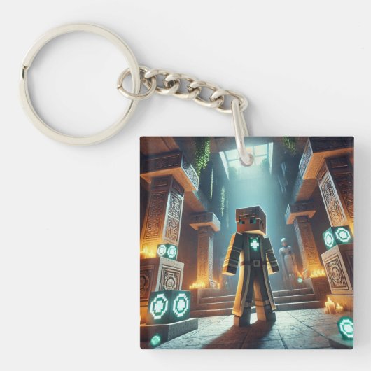 Kinderausweis-Tag Blockstyle Minecrafty Adventure Schlüsselanhänger (Vorderseite)