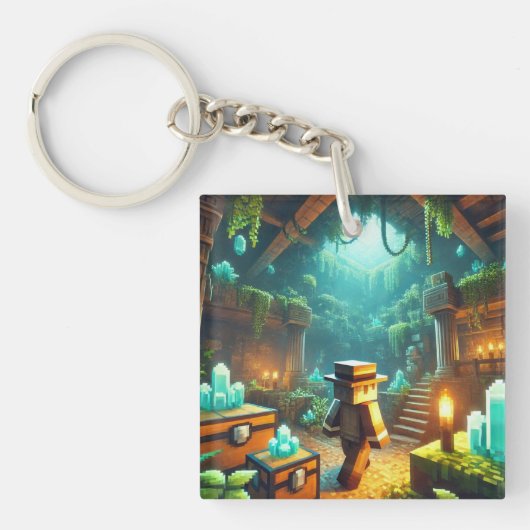 Kinderausweis-Tag Blockstyle Minecrafty Adventure Schlüsselanhänger (Vorderseite)