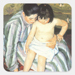 Kinderbad von Mary Cassatt Vintager Impressionismu Quadratischer Aufkleber