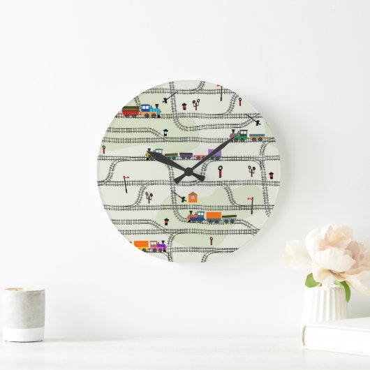 Kinderbahn: Funny Seamless Muster Große Wanduhr (Zuhause)