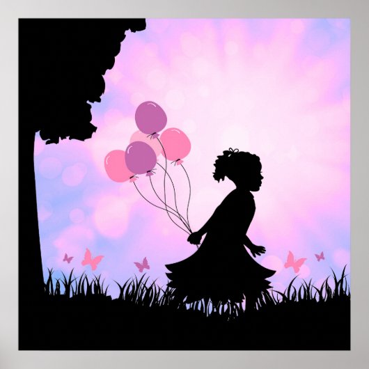 Kinderballoons Silhouette Schmetterlinge Mauer Kun Poster (Vorne)