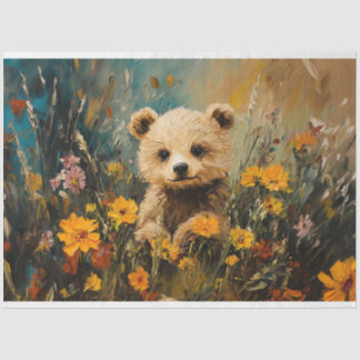 Kinderbär in einer Wildblume-Feldmalerei Seidenpapier
