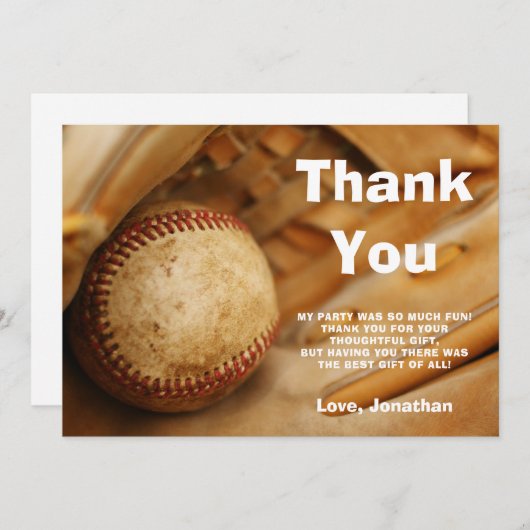 Kinderbaseball-Geburtstags-Party Dankeskarte (Vorne/Hinten)