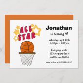 Kinderbasketball alle Stern-Geburtstags-Party Einladung (Vorne/Hinten)