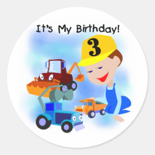 Kinderbau 3. Geburtstag T - Shirt und Geschenke Runder Aufkleber