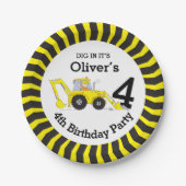 Kinderbau 4. Geburtstag personalisierte Platte Pappteller (Vorderseite)