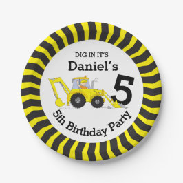 Kinderbau 5. Geburtstag personalisierte Platte Pappteller