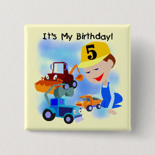 Kinderbau-5. Geburtstags-T-Shirts und Geschenke Button