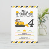 Kinderbau Bulldozer Geburtstagsparty Einladung (Stehend Vorderseite)