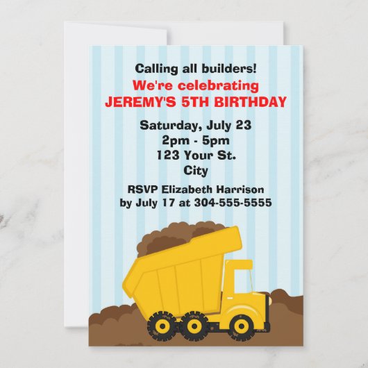 Kinderbau Geburtstag Einladung (Vorderseite)