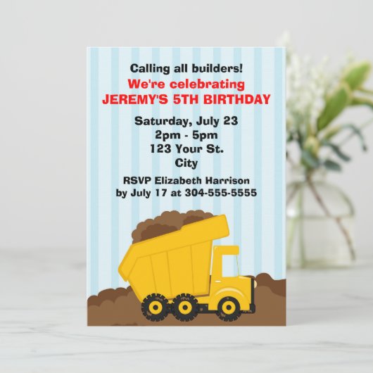 Kinderbau Geburtstag Einladung (Stehend Vorderseite)