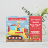 Kinderbau-LKW-Geburtstags-Party Einladung (Stehend Vorderseite)