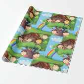 Kinderbaumhaus mit Regenbogen und glücklichen Kind Geschenkpapier (Ungerollt)