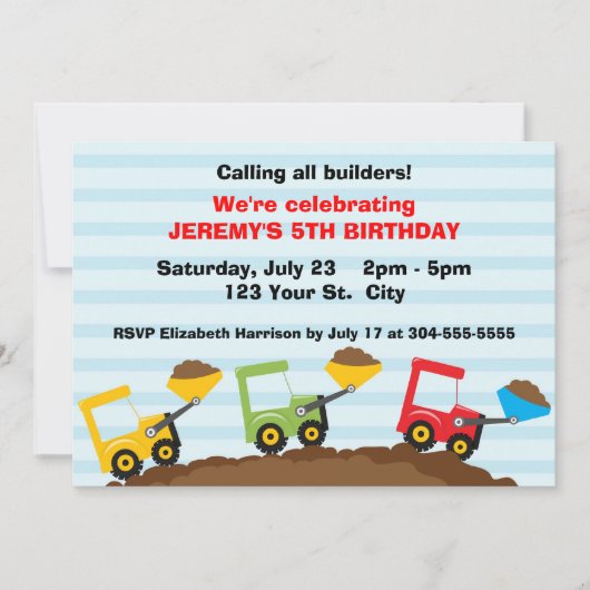 Kinderbaustelle-Geburtstag Einladung (Vorderseite)