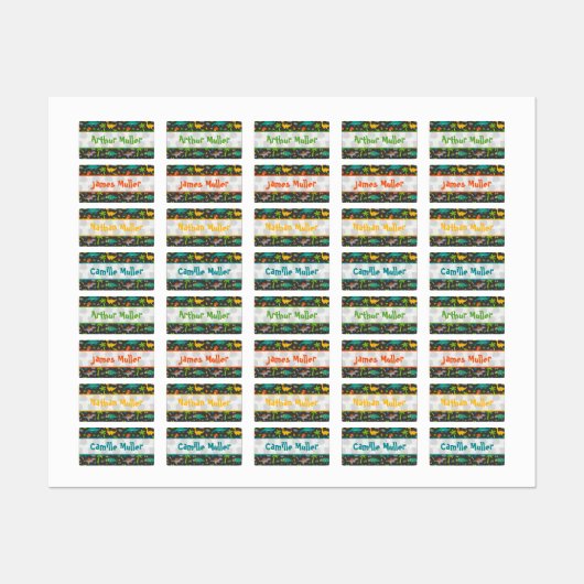 Kinderbekleidung Thema Dinosaurier Etiketten (Blatt)