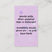 Kinderbetreuung. Babysitting. Babysitter. Visitenkarte (Rückseite)