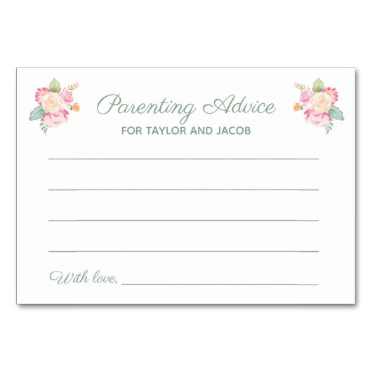 Kinderbetreuung Blumenwasser-Babydusche Tischnummer (Vorderseite)