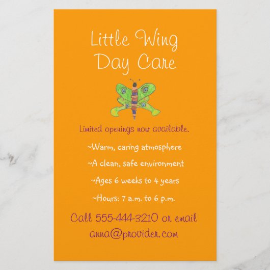 Kinderbetreuung im Schmetterlingsthema Flyer (Vorne)