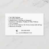 Kinderbetreuung Kindermädchen Babysitter Coole Fun Visitenkarte (Rückseite)