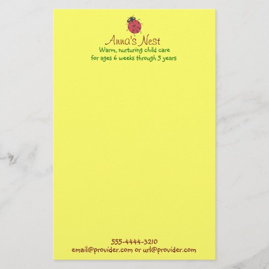 Kinderbetreuungsbriefpapier Briefpapier (Vorderseite)