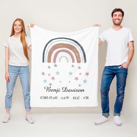 Kinderbettdecke Geburtsurkunde Regenbogen Sterne Fleecedecke (Beispiel)