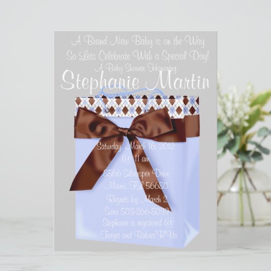 Kinderbeutel-Dusche Einladung (Stehend Vorderseite)