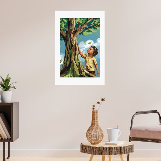 Kinderbewunderung: Lebhaftes modernes Baumposter Poster (Wohnzimmer 3)