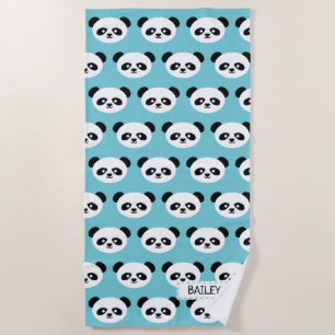 Kinderblaues Panda-Bärn-Muster Kawaii Strandtuch