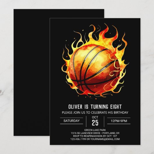 Kinderboho Custom Basketball Geburtstag Einladung (Vorne/Hinten)