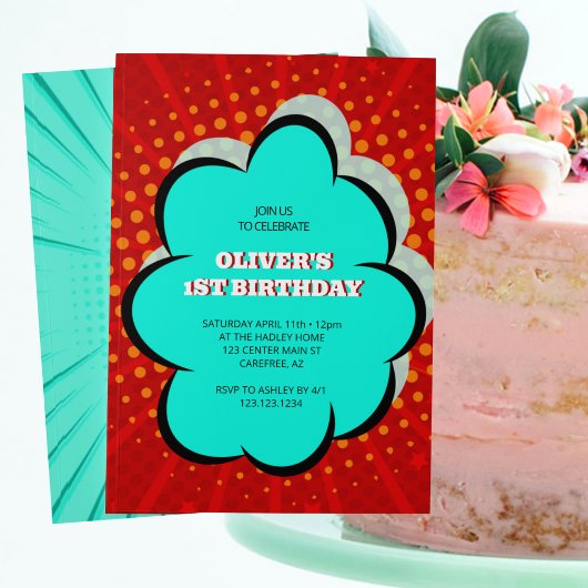 Kinderbuch Comic 1. Geburtstag Party Einladung