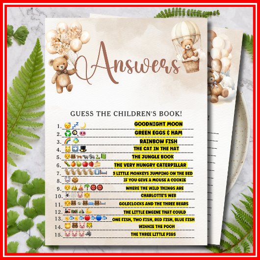 KINDERBUCH EMOJI GAME Baby Shower Bär Einladung
