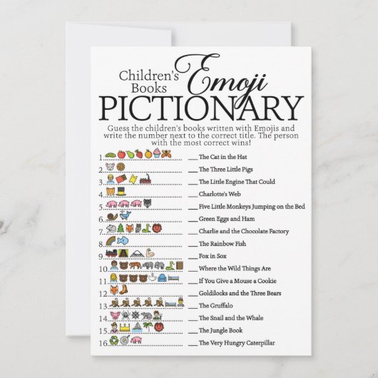 Kinderbuch Emoji Pictionary Baby Showspiel Einladung (Vorderseite)