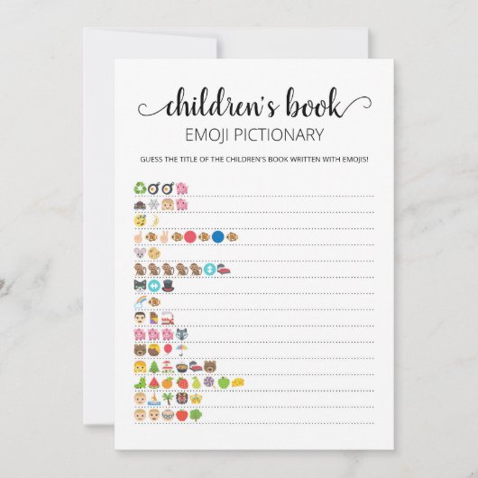 Kinderbuch Emoji Pictionary Game Card Einladung (Vorderseite)
