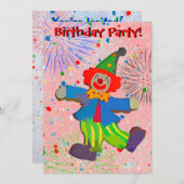 Kinderclown und Feuerwerk zum Geburtstag Einladung (Vorne/Hinten)