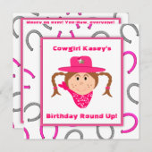 Kindercowgirl Party Brünett Girl Geburtstag Einladung (Vorne/Hinten)