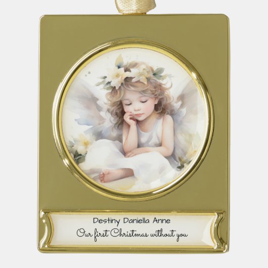 Kinderdenkmal Erste Weihnachten ohne Sie Banner-Ornament Gold (Vorderseite)