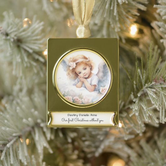 Kinderdenkmal Erste Weihnachten ohne Sie Banner-Ornament Gold (Baum)