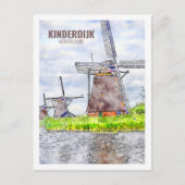 Kinderdijk Netherlands Travel Watercolor Sketch Postkarte (Vorderseite)
