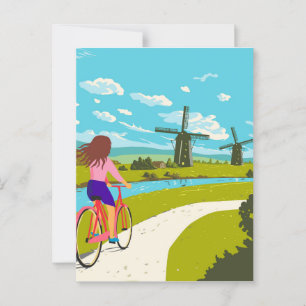 Kinderdijk Windmills in South Holland WPA Art Deco Postkarte