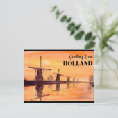 Kinderdijk Windmills Sunset - Aquarellmalerei Postkarte (Stehend Vorderseite)