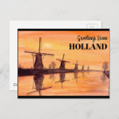 Kinderdijk Windmills Sunset - Aquarellmalerei Postkarte (Vorne/Hinten)