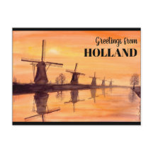 Kinderdijk Windmills Sunset - Aquarellmalerei