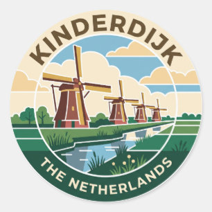 Kinderdijk-Windmühlen Niederlande Runder Aufkleber