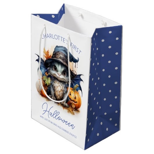 Kinderdrache für Wasserfarben - individuelles Hall Mittlere Geschenktüte (Rückseite Schrägansicht)