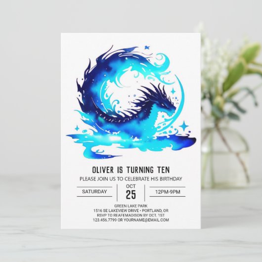 Kinderdrache Geburtstag Einladung (Stehend Vorderseite)