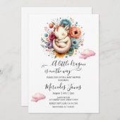 Kinderdrache mit Regenbogen-Blume Schlafen Kunst Einladung (Vorne/Hinten)