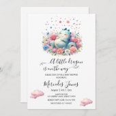 Kinderdrache mit Regenbogen-Blume Schlafen Kunst Einladung (Vorne/Hinten)